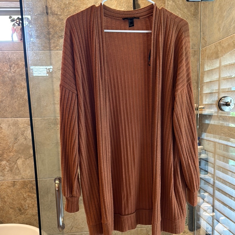 Forever 21 Warm Brown Ribbed Open Cardigan